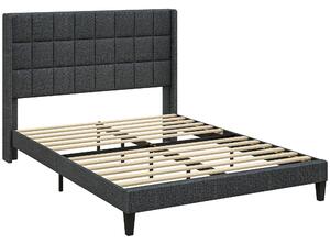 HOMCOM čalouněná dvoulůžková postel (135 × 190 cm) s křidélkovým polstrovaným čelem a úložným prostorem pod postelí, lamelový dřevěný rám, moderní des