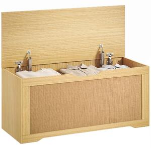 HOMCOM úložná truhla-lavice 108 l (28,5 US gal) s ratanovým panelem, víkem s podpěrami, bezúchytový design — 80 x 40 x 45 cm, dub | Aosom