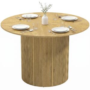 HOMCOM kulatý jídelní stůl dub, žebrovaný podstavec — pro 4–6 osob, Ø110 x V75 cm, nosnost 100 kg | Aosom