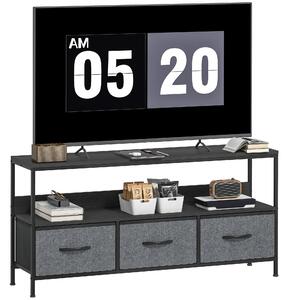 TV stolek HOMCOM pro televize do 55 palců s 3 skládacími látkovými zásuvkami a policí, do obýváku i ložnice, 120 × 29 × 56 cm, černý | Aosom