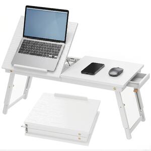 HOMCOM skládací nastavitelný stolek na postel s naklápěcí deskou a zásuvkou, bambus, 83,6 x 33 x 23,6–34,0 cm | Aosom