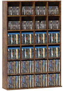 HOMCOM regál na CD a DVD, organizér médií – 456 CD / 336 DVD, 24 přihrádek, 16 nastavitelných polic, 89 x 20 x 130,5 cm, rustikální hnědá | Aosom
