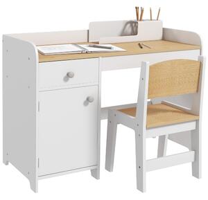 Sada dětského stolu a židle ZONEKIZ s úložným šuplíkem, bílá, 3–6 let (80 x 39 x 59 cm) | Aosom