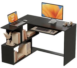 HOMCOM L-rohový stůl, 120 x 100 x 76 cm – počítačový stůl s výsuvnou zásuvkou a 4 otevřenými přihrádkami, moderní styl, černý dekor | Aosom
