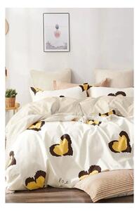 Žluté prodloužené povlečení na dvoulůžko z bavlny Renforcé s prostěradlem/4dílné 200x220 cm Double Heart – Mila Home