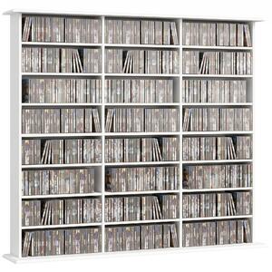 HOMCOM skříňka na CD a DVD – úzký organizér médií, pojme až 1 032 CD / 594 DVD a Blu‑ray, 24 přihrádek, 18 nastavitelných polic, bílá (145 × 24 × 126