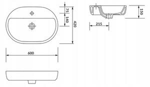 Cersanit Caspia Oval Box, umyvadlo na desku 60 x 42 cm, bílá, K11-0099