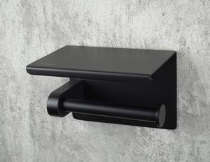 Deante Round příslušenství, nástěnný držák wc papíru s poličkou, černá matná, ADR_N221