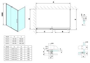 Sapho, ROLLS LINE obdélníková sprchová zástěna 1400x1000 mm, L/P varianta, čiré sklo