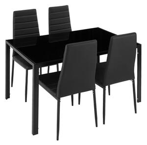 FUR-138-258-BLACK skleněný jídelní stůl set 4 čalouněných židlí černé barvy