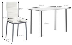 Skleněný jídelní stůl set se 4 čalouněnými židlemi bílé FUR-154-258-WHITE