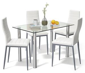 Skleněný jídelní stůl set se 4 čalouněnými židlemi bílé FUR-154-258-WHITE