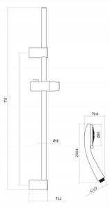 Cersanit Vibe - Sprchová souprava s tyčí a posuvným držákem, 3 funkční hlavice, kovová tyč 71cm s posuvným držákem a montážní sadou, S951-021