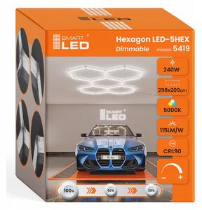 LED HEXAGON osvětlení do garáže 240 W, 298 × 209 cm, stmívatelné, neutrální bílá, IP54