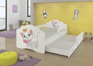 ADRK Rozkládací postel CASIMO II CAT, CH-Cas-II-Bar-Cat-E112, 160x80 cm se zábradlím a matrací, bílá/grafika