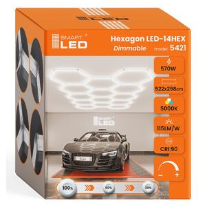 LED HEXAGON osvětlení do garáže 570 W, 522 × 298 cm, stmívatelné, neutrální bílá, IP54