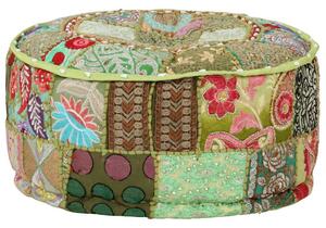Sedací puf patchwork kulatý bavlna ruční výroba 40x20 cm zelený 246573