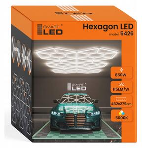 LED HEXAGON osvětlení do garáže 850 W, 484 × 279 cm, 5000 K, IP54