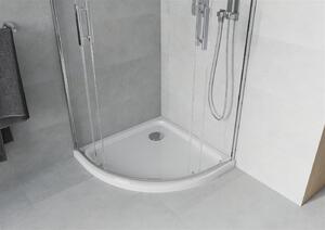 Mexen Rio, čtvrtkruhový sprchový kout s posuvnými dveřmi 90 x 90 cm, 5mm čiré sklo, chromový profil + bílá sprchová vanička, 863-090-090-01-00-4110