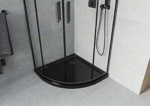 Mexen Rio, čtvrtkruhový sprchový kout s posuvnými dveřmi 70 x 70 cm, 5mm čiré sklo, černý profil + černá sprchová vanička, 863-070-070-70-00-4170B
