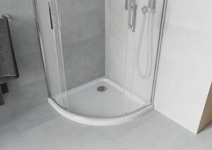 Mexen Rio, čtvrtkruhový sprchový kout s posuvnými dveřmi 80 x 80 cm, 5mm sklo námraza, chromový profil + bílá sprchová vanička, 863-080-080-01-30-4110
