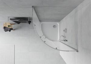 Mexen Rio, čtvrtkruhový sprchový kout s posuvnými dveřmi 90 x 90 cm, 5mm sklo námraza, chromový profil + bílá sprchová vanička, 863-090-090-01-30-4110
