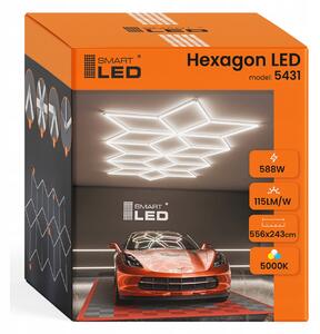 LED HEXAGON osvětlení do garáže 588 W, 556 × 243 cm, neutrální bílá, IP54