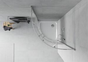 Mexen Rio, čtvrtkruhový sprchový kout s posuvnými dveřmi 80 x 80 cm, 5mm čiré sklo/pásy, chromový profil + bílá sprchová vanička, 863-080-080-01-20-4110