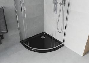 Mexen Rio, čtvrtkruhový sprchový kout s posuvnými dveřmi 70 x 70 cm, 5mm čiré sklo, chromový profil + černá sprchová vanička, 863-070-070-01-00-4170
