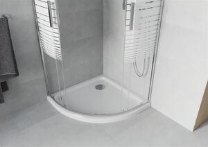Mexen Rio, čtvrtkruhový sprchový kout s posuvnými dveřmi 90 x 90 cm, 5mm čiré sklo-pásky, chromový profil + bílá sprchová vanička, 863-090-090-01-20-4110