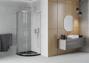 Mexen Rio, čtvrtkruhový sprchový kout s posuvnými dveřmi 70 x 70 cm, 5mm čiré sklo, chromový profil + černá sprchová vanička, 863-070-070-01-00-4170