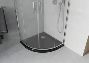 Mexen Rio, čtvrtkruhový sprchový kout s posuvnými dveřmi 70 x 70 cm, 5mm sklo námraza, chromový profil + černá sprchová vanička, 863-070-070-01-30-4170