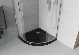 Mexen Rio, čtvrtkruhový sprchový kout s posuvnými dveřmi 80 x 80 cm, 5mm sklo námraza, chromový profil + černá sprchová vanička, 863-080-080-01-30-4170