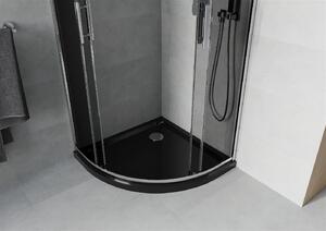 Mexen Rio, čtvrtkruhový sprchový kout s posuvnými dveřmi 70 x 70 cm, 5mm šedé sklo, chromový profil + černá sprchová vanička, 863-070-070-01-40-4170
