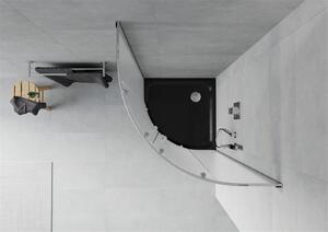 Mexen Rio, čtvrtkruhový sprchový kout s posuvnými dveřmi 90 x 90 cm, 5mm sklo námraza, chromový profil + černá sprchová vanička, 863-090-090-01-30-4170