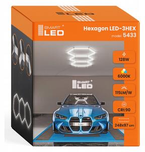 LED HEXAGON osvětlení do garáže 128 W, 248 × 97 cm, studená bílá, IP54