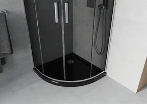 Mexen Rio, čtvrtkruhový sprchový kout s posuvnými dveřmi 80 x 80 cm, 5mm šedé sklo, chromový profil + černá sprchová vanička, 863-080-080-01-30-4170