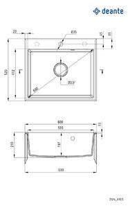 Deante Andante, granitový dřez 600x520x210 mm + prostorově úsporný sifon, 1-komorový, šedá, ZQN_S103