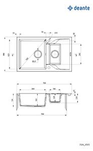 Deante Andante, granitový dřez 780x490x194 mm + prostorově úsporný sifon, 1-komorový, bílá, ZQN_A113