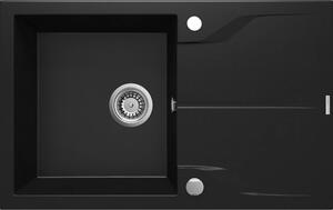Deante Andante, granitový dřez 780x490x194 mm + prostorově úsporný sifon, 1-komorový, černá, ZQN_N113