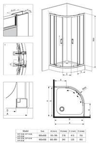 Deante Funkia, čtvrtkruhový sprchový kout s posuvnými dveřmi 80x80 cm, výška 185cm, 5mm čiré sklo, chromový profil, KYP_052K