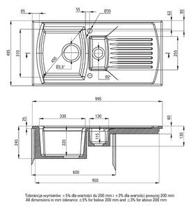 Deante Lusitano, keramický dřez 1000x500x240 mm + sifon, 1,5-komorový, bílá, ZCL_651N