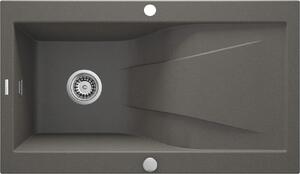 Deante Rapsodia, granitový dřez 860x500x210 mm Z/O, 3,5" + prostorově úsporný sifon, 1-komorový, antracitová metalíza, ZQR_T113