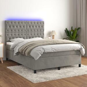Box spring postel s matrací a LED světle šedá 140x190 cm samet 3136299