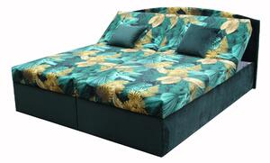 IZABELA NEW čalouněná postel 180 cm, zelená/zeleno-žluté květy