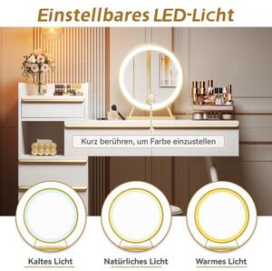 Kvalitní toaletní stolek s LED osvětlením, velkým zrcadlem, 6 zásuvkami a elegantním designem, ideální do ložnice i obývacího pokoje, barva bílá, rozměry 102 x 100 x 41,5 cm