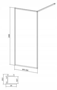 Cersanit Larga, Walk-In sprchová zástěna 90x200 cm, 8mm průhledné sklo, černý profil, S932-138