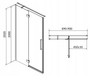 Cersanit Crea, křídlové dveře do otvoru 90x200 cm (levé), 8mm čiré sklo, chromový profil, S159-005