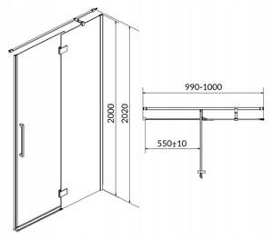 Cersanit Crea, křídlové dveře do otvoru 100X200 cm (pravé), 8mm čiré sklo, chromový profil, S159-002