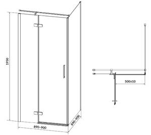 Cersanit Jota, rohový sprchový kout 90 (dveře levé) x 90 (stěna) x 195, 6mm čiré sklo, černý profil, S160-003